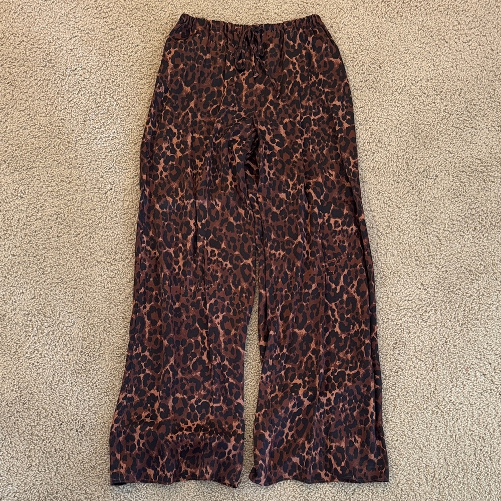 Topshop Leopard Print Satin Wide Leg Pants